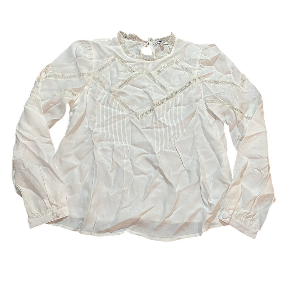 Madewell NWT Lace Insert Mock neck Top White Cream Size Small Silky - Picture 7 of 12
